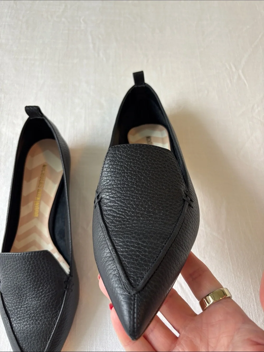 Nicholas Kirkwood Black Pointed Toe Leather Beya Flats